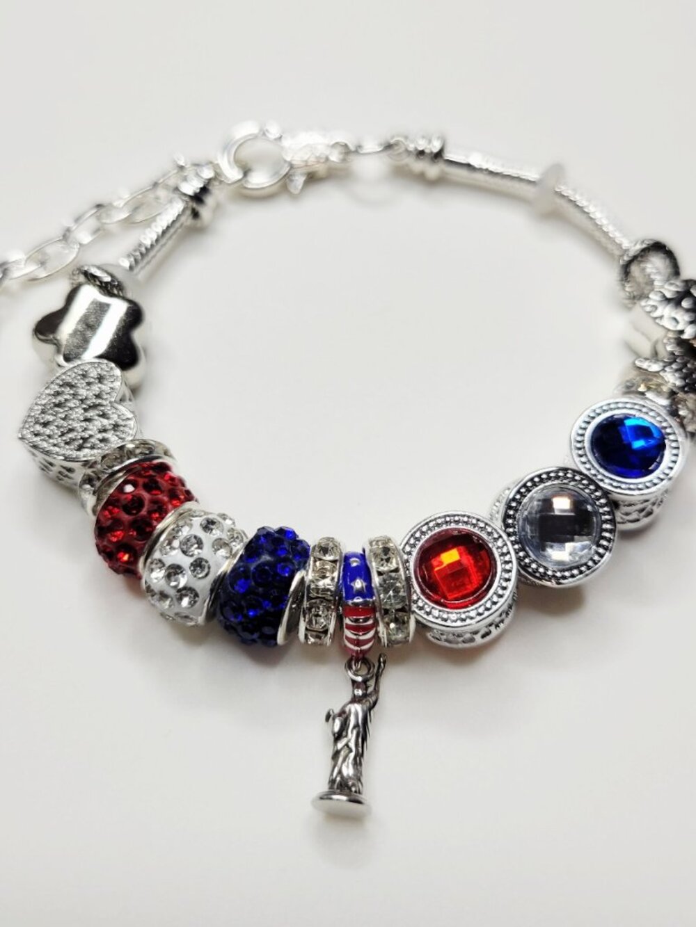 NWT Patriotic Statue of Liberty Pandora Style Charm Bracelet America 250 Sparkle